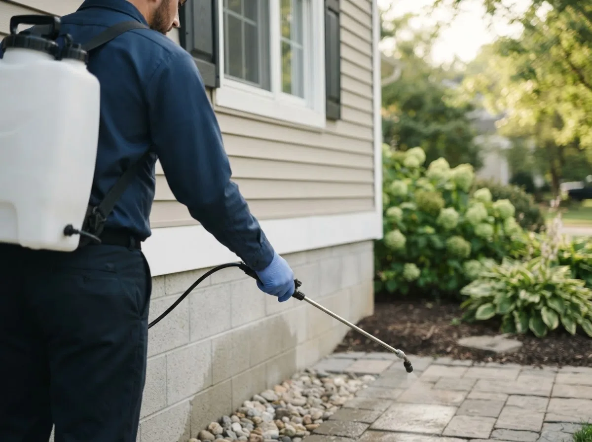 Pest control technician inspecting a home in Pittstown, NJ